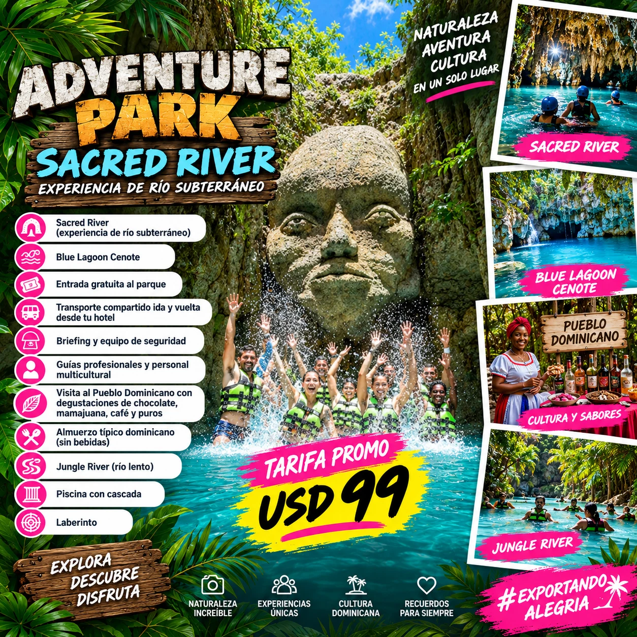ADVENTURE PARK - SACRED RIVER (Rio Secreto). Parques Acuaticos. CaribeAndo
